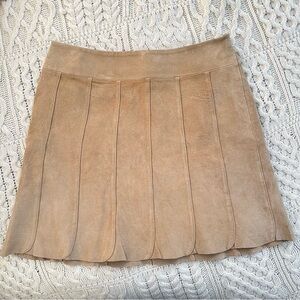 Boston Proper Genuine Leather Mini Skirt Size 8 Versatile Paneling Neutral Suede